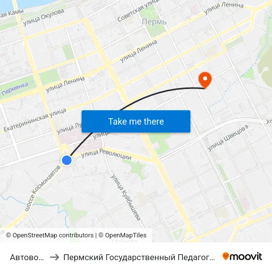 Автовокзал 1 to Пермский Государственный Педагогический Университет map