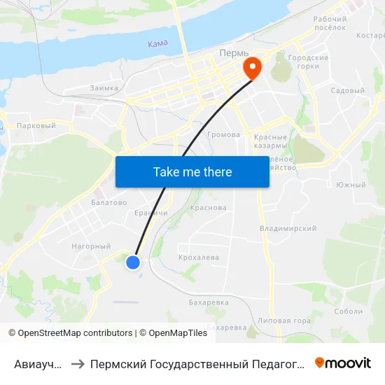 Авиаучилище to Пермский Государственный Педагогический Университет map