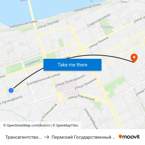 Трансагентство (Екатерининская to Пермский Государственный Педагогический Университет map