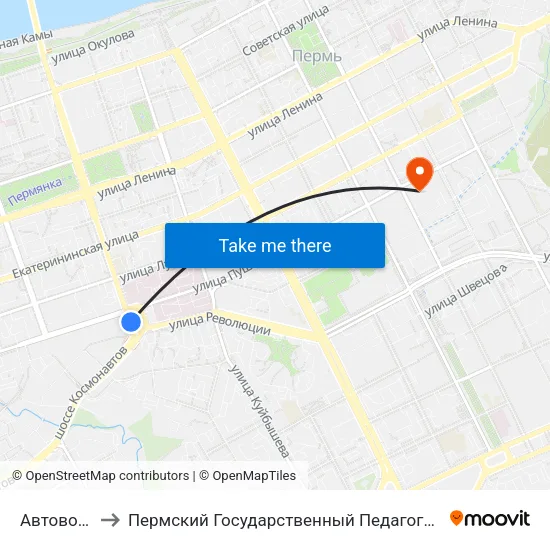 Автовокзал 1 to Пермский Государственный Педагогический Университет map