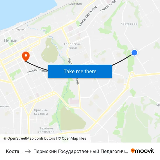 Костарево to Пермский Государственный Педагогический Университет map