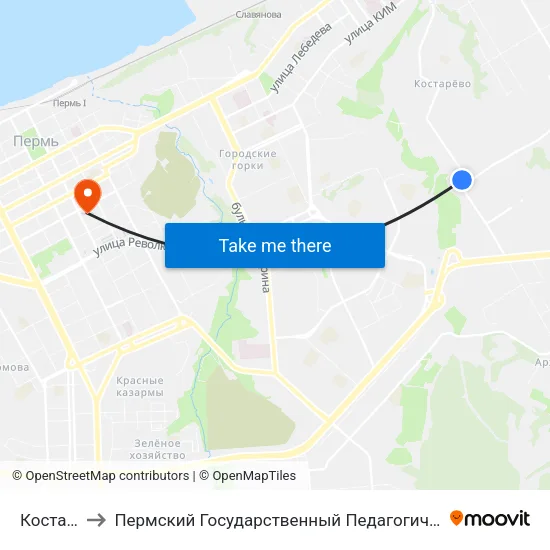 Костарево to Пермский Государственный Педагогический Университет map