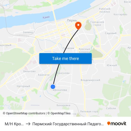 М/Н Крохалева to Пермский Государственный Педагогический Университет map