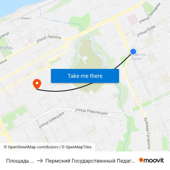 Площадь Дружбы to Пермский Государственный Педагогический Университет map
