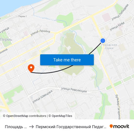 Площадь Дружбы to Пермский Государственный Педагогический Университет map