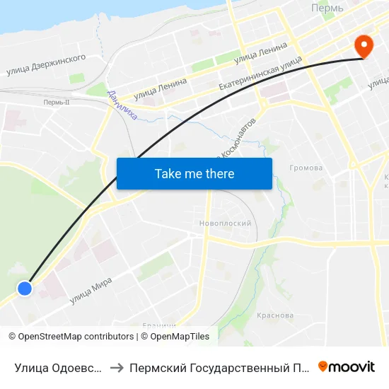 Улица Одоевского (Ш.Косм.) to Пермский Государственный Педагогический Университет map