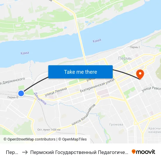 Пермь 2 to Пермский Государственный Педагогический Университет map