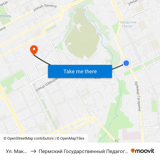 Ул. Макаренко to Пермский Государственный Педагогический Университет map