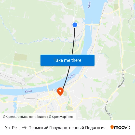 Ул. Репина to Пермский Государственный Педагогический Университет map