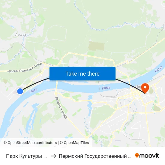 Парк Культуры И Отдыха (Закам) to Пермский Государственный Педагогический Университет map