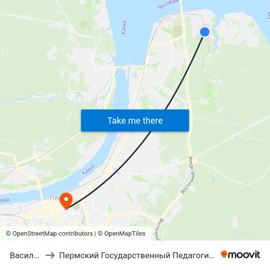Васильевка to Пермский Государственный Педагогический Университет map