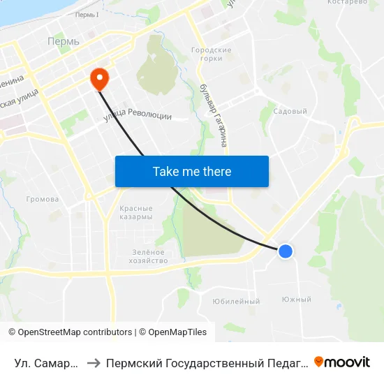 Ул. Самаркандская to Пермский Государственный Педагогический Университет map