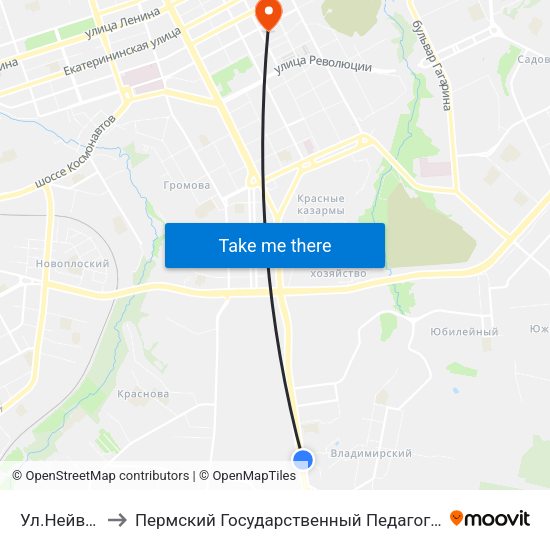 Ул.Нейвинская to Пермский Государственный Педагогический Университет map