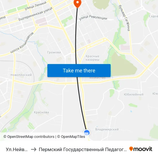 Ул.Нейвинская to Пермский Государственный Педагогический Университет map