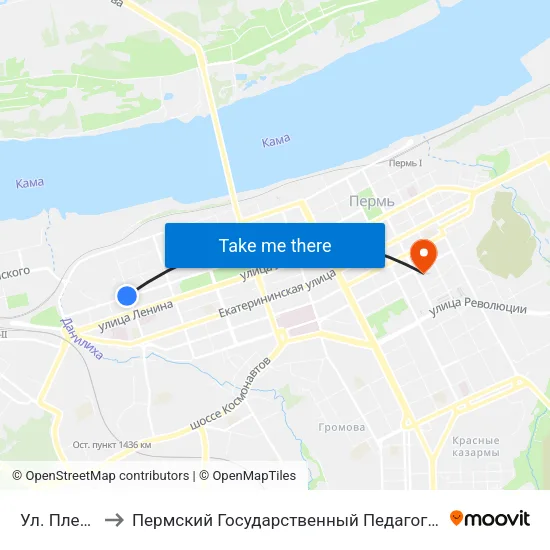 Ул. Плеханова to Пермский Государственный Педагогический Университет map