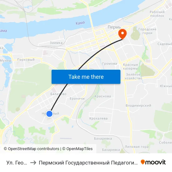 Ул. Геологов to Пермский Государственный Педагогический Университет map