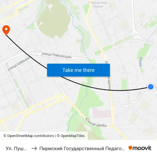 Ул. Пушкарская to Пермский Государственный Педагогический Университет map
