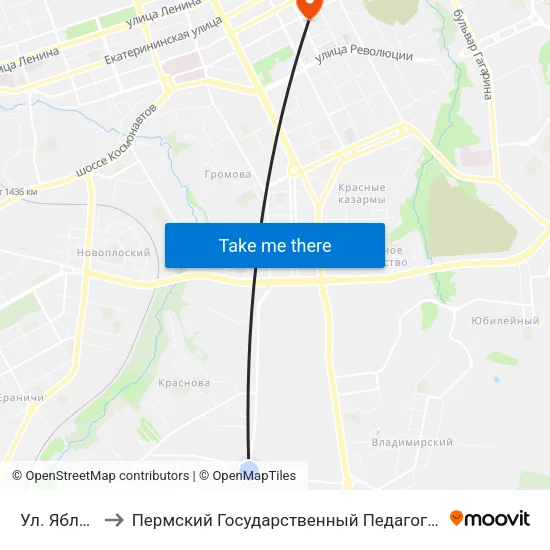 Ул. Яблочкова to Пермский Государственный Педагогический Университет map