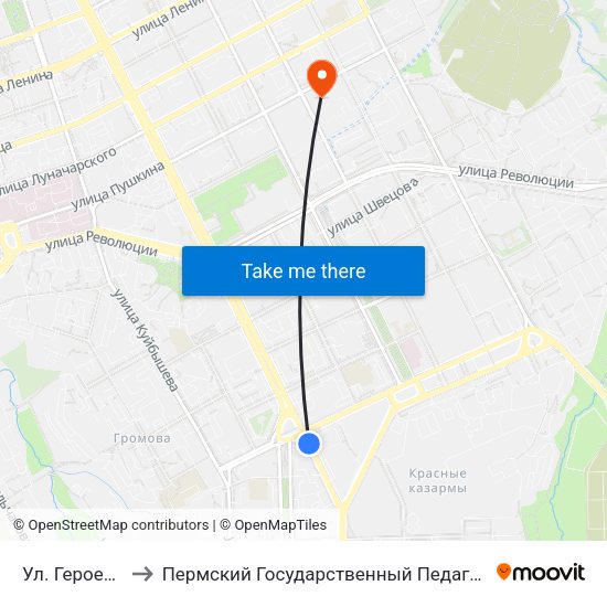 Ул. Героев Хасана to Пермский Государственный Педагогический Университет map