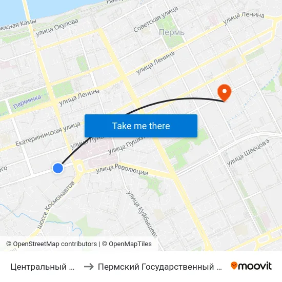 Центральный Рынок (Трамвай) to Пермский Государственный Педагогический Университет map