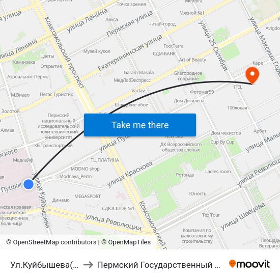 Ул.Куйбышева(По Ул.Пушкина) to Пермский Государственный Педагогический Университет map