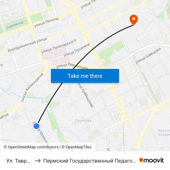 Ул. Таврическая to Пермский Государственный Педагогический Университет map
