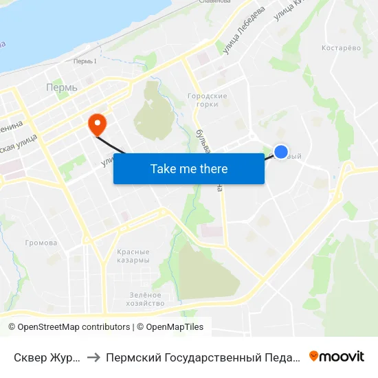 Сквер Журналистов to Пермский Государственный Педагогический Университет map