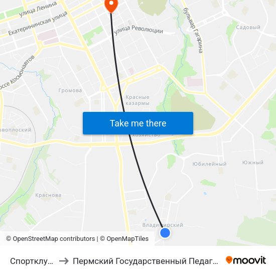 Спортклуб "Кама" to Пермский Государственный Педагогический Университет map