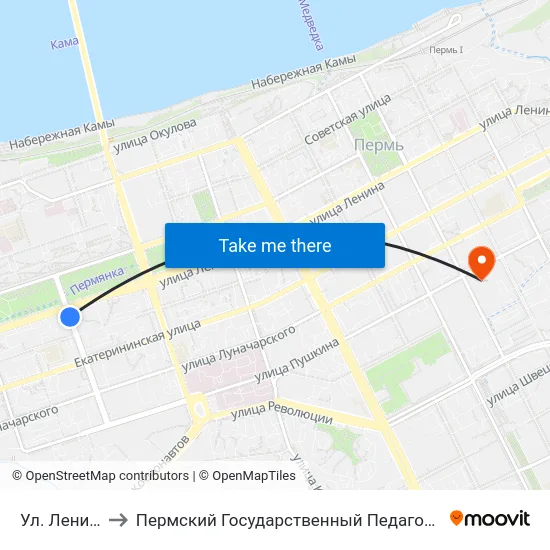 Ул. Ленина (Тр) to Пермский Государственный Педагогический Университет map