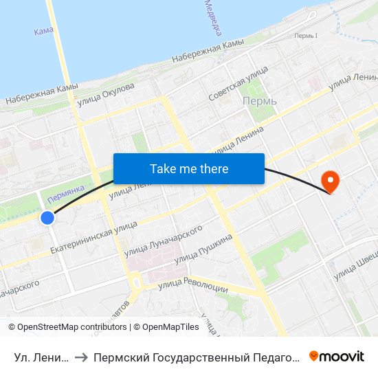 Ул. Ленина (Тр) to Пермский Государственный Педагогический Университет map