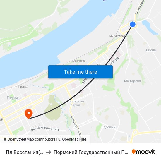 Пл.Восстания(Ул.Восстания) to Пермский Государственный Педагогический Университет map