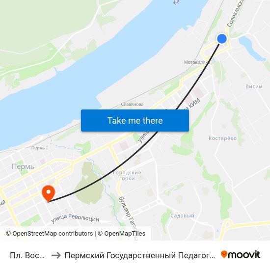 Пл. Восстания to Пермский Государственный Педагогический Университет map