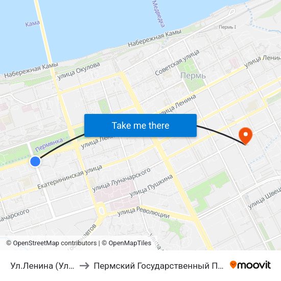 Ул.Ленина (Ул.Борчанинова) to Пермский Государственный Педагогический Университет map
