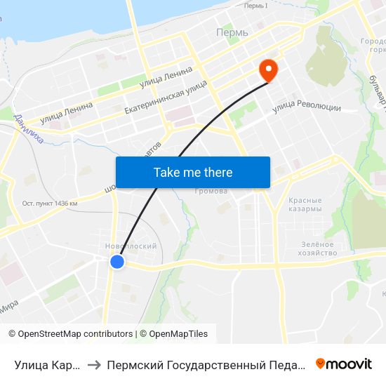 Улица Карпинского to Пермский Государственный Педагогический Университет map