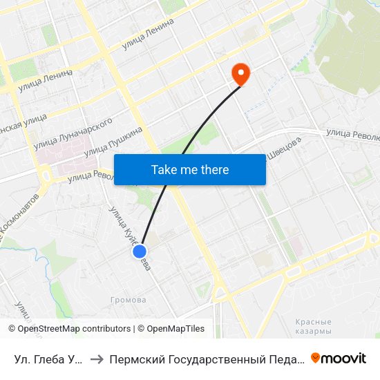 Ул. Глеба Успенского to Пермский Государственный Педагогический Университет map
