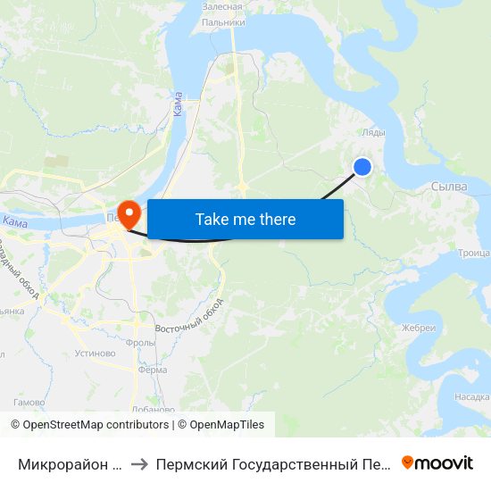 Микрорайон Новые Ляды to Пермский Государственный Педагогический Университет map