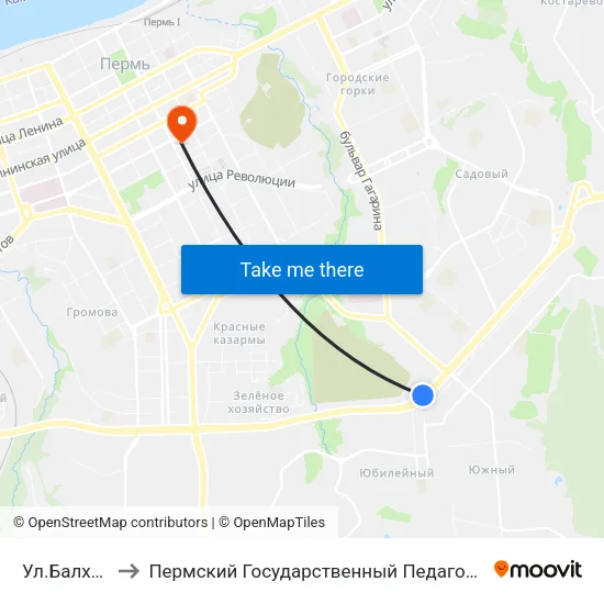 Ул.Балхашская to Пермский Государственный Педагогический Университет map