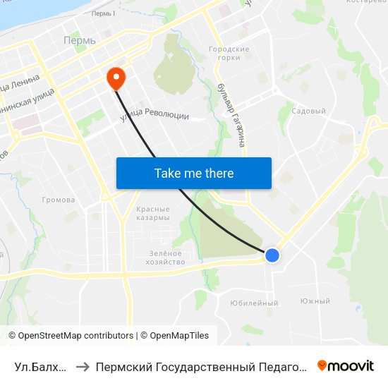 Ул.Балхашская to Пермский Государственный Педагогический Университет map