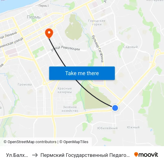 Ул.Балхашская to Пермский Государственный Педагогический Университет map