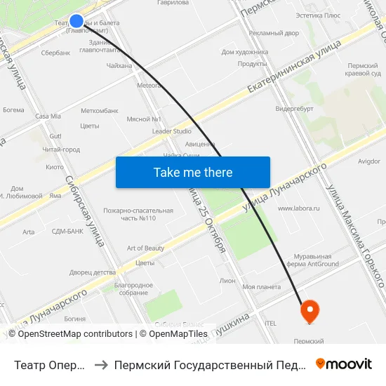 Театр Оперы И Балета to Пермский Государственный Педагогический Университет map