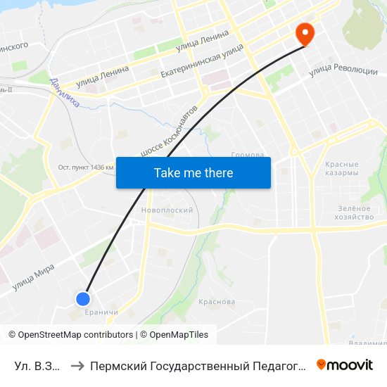 Ул. В.Засулич to Пермский Государственный Педагогический Университет map
