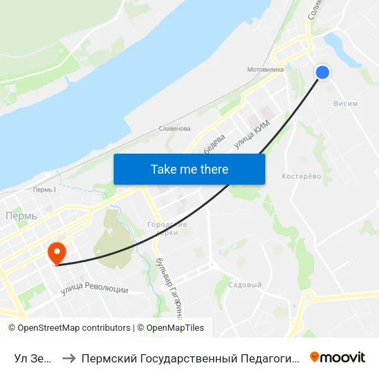 Ул Зенкова to Пермский Государственный Педагогический Университет map