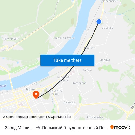 Завод Машиностроитель to Пермский Государственный Педагогический Университет map