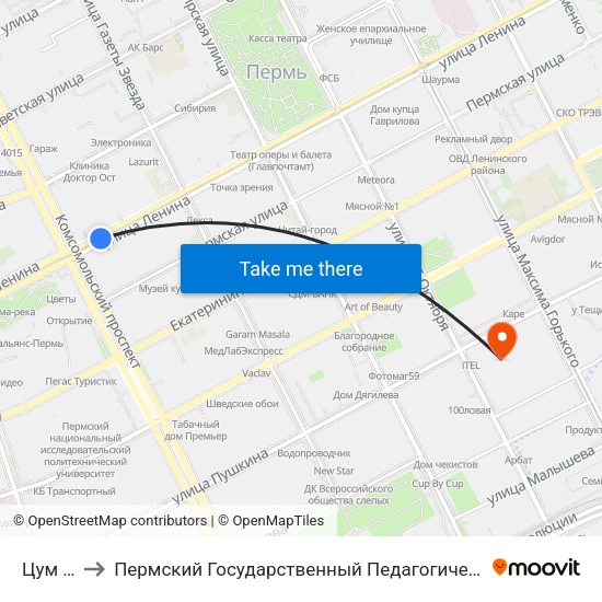 Цум (Тр) to Пермский Государственный Педагогический Университет map