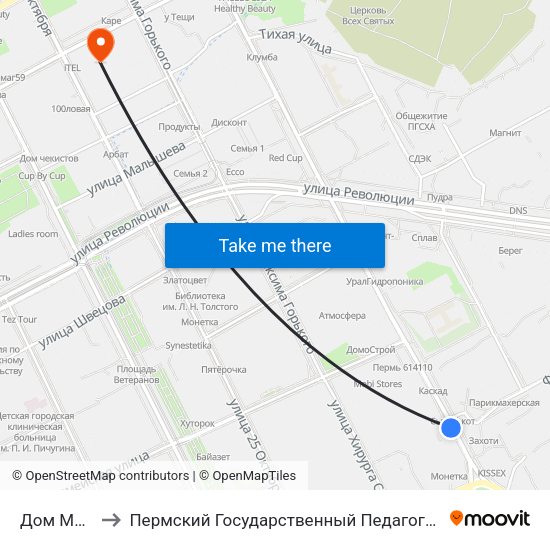 Дом Моделей to Пермский Государственный Педагогический Университет map