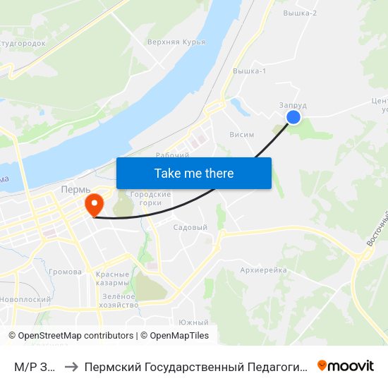 М/Р Запруд to Пермский Государственный Педагогический Университет map