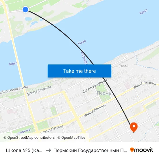 Школа №5 (Камская Долина) to Пермский Государственный Педагогический Университет map