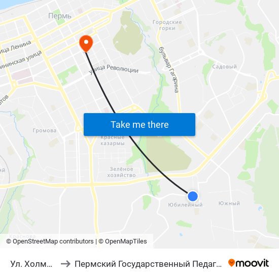 Ул. Холмогорская to Пермский Государственный Педагогический Университет map