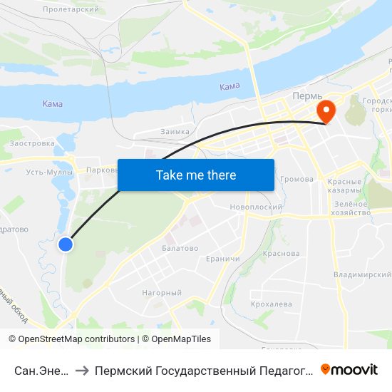 Сан.Энергетик to Пермский Государственный Педагогический Университет map
