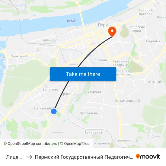 Лицей № 3 to Пермский Государственный Педагогический Университет map